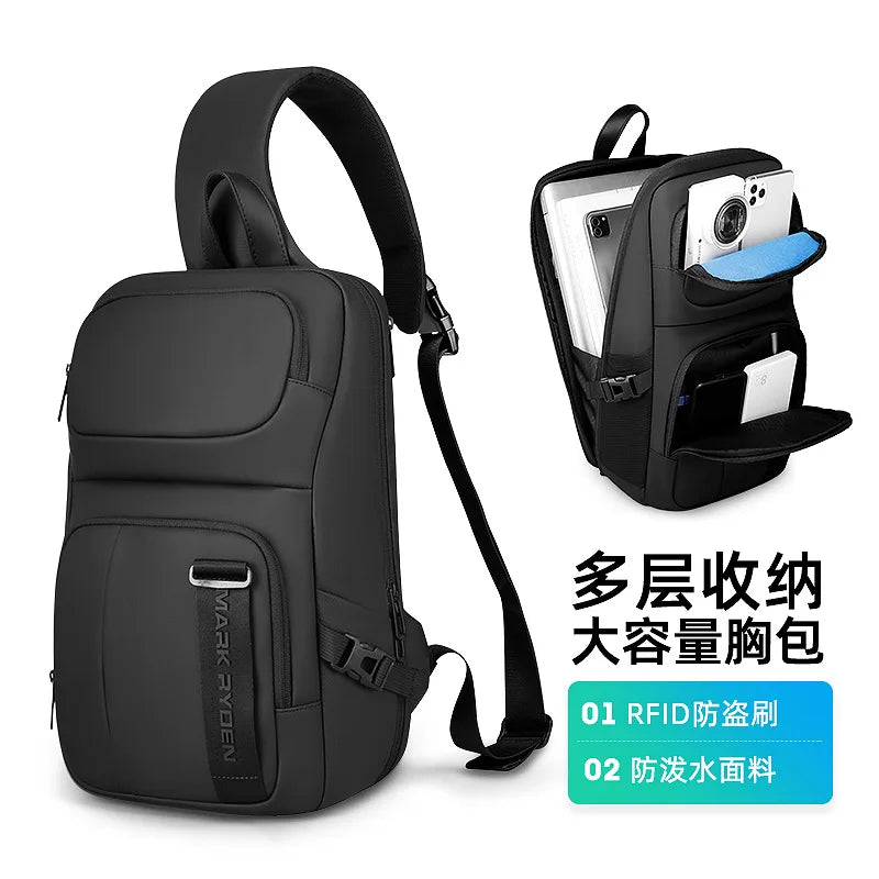 Large Capacity 14-Inch Crossbody Bag Men Oxford Fabric Waterproof Business Casual Single-Shoulder