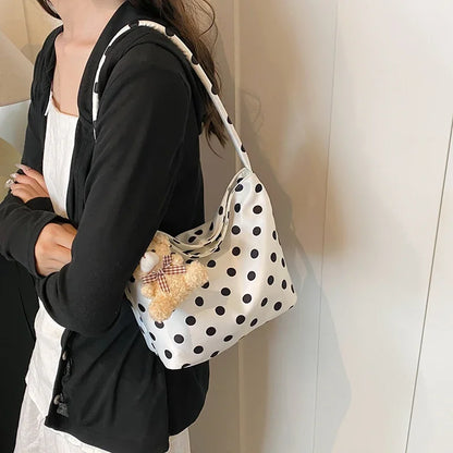 1pc Pure Color Polka Dot Shoulder Bag Armpit Bucket Comes Pendant