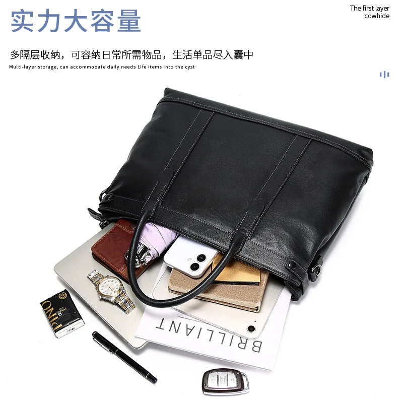 15 6-Inch Computer Bag Men S Genuine Leather Briefcase Business Leisure