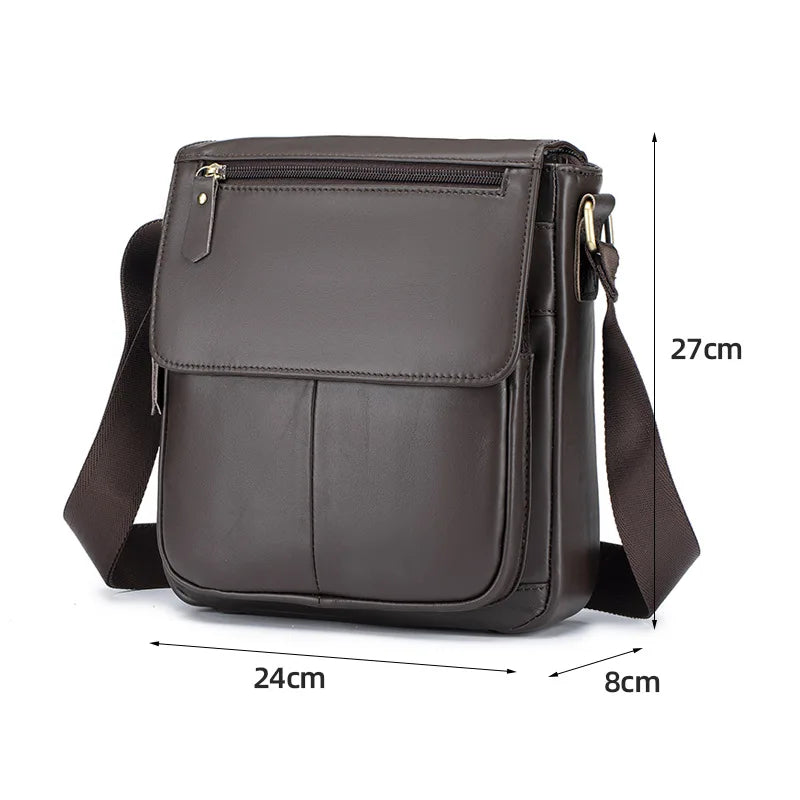 Head Layer Cowhine Retro Cover Type Diagonal Cross Bag Commuting Large Capacity Real Leather Men S