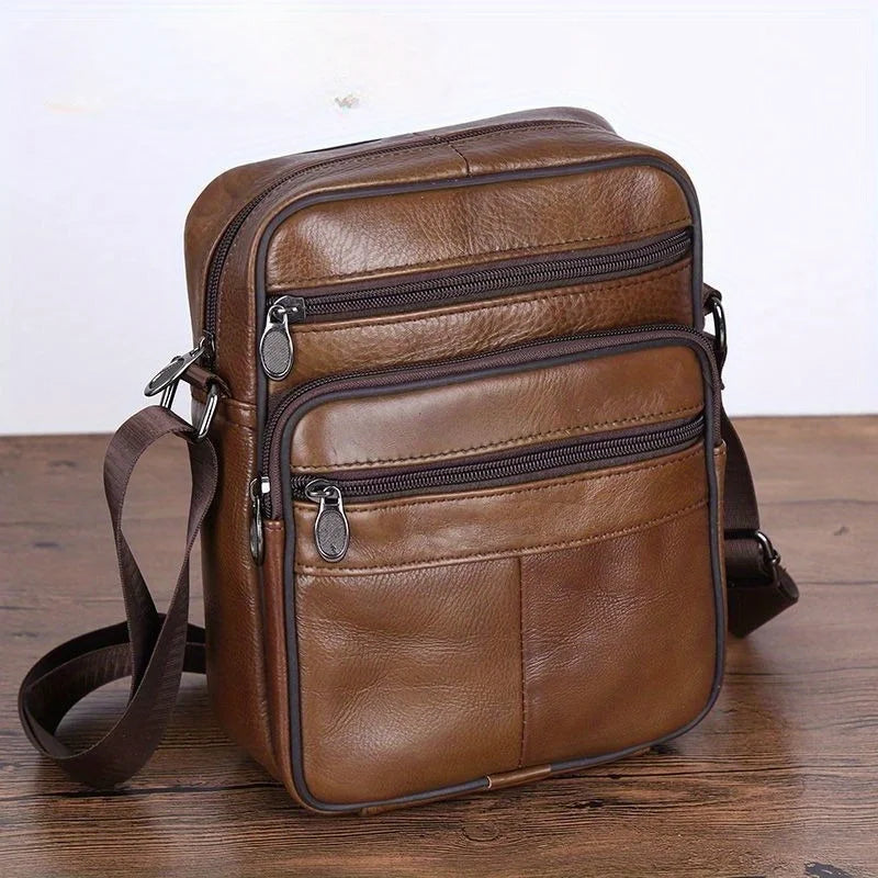 Genuine Leather Crossbody Bag for Men – Unisex Business Shoulder Bag