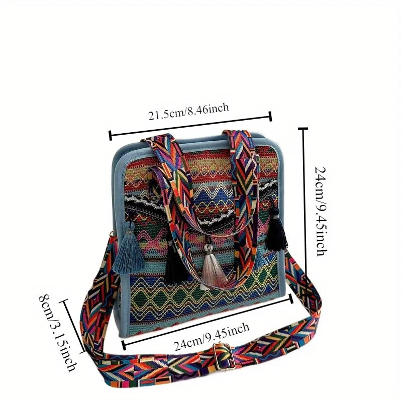 Boho Embroidered Crossbody Bag – Adjustable Strap Shoulder Bag for Women