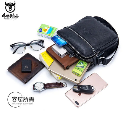 Men S Leather One Shoulder Sling Head Layer Business Leisure Vertical Student Mini Cashier Diagonal