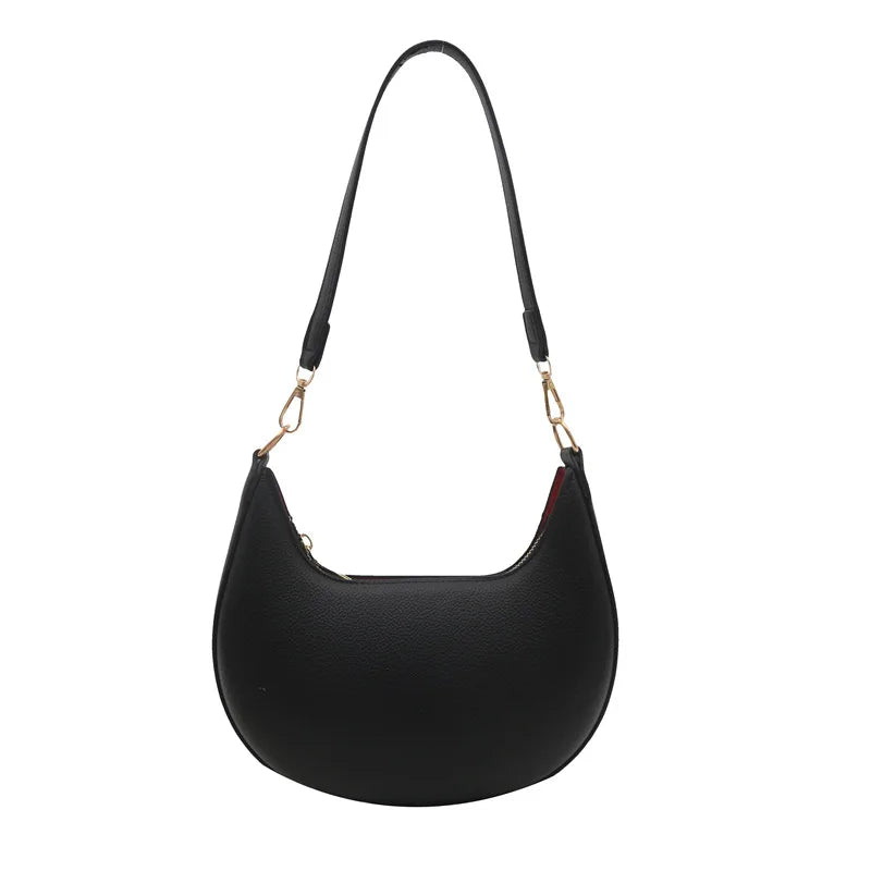 Minimalist Brown Crescent Underarm Bag Soft Leather Shoulder Purse Detachable Strapfor Woman Daily