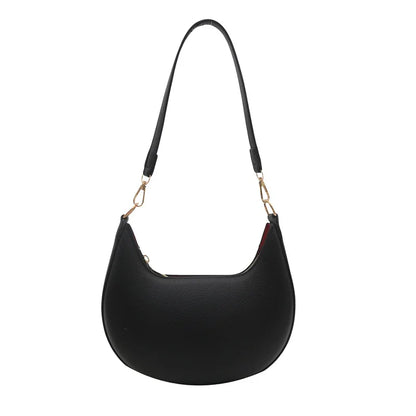 Minimalist Brown Crescent Underarm Bag Soft Leather Shoulder Purse Detachable Strapfor Woman Daily