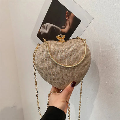 Heart Shaped Evening Bag for Women – Glitter Clutch Purse with Chain