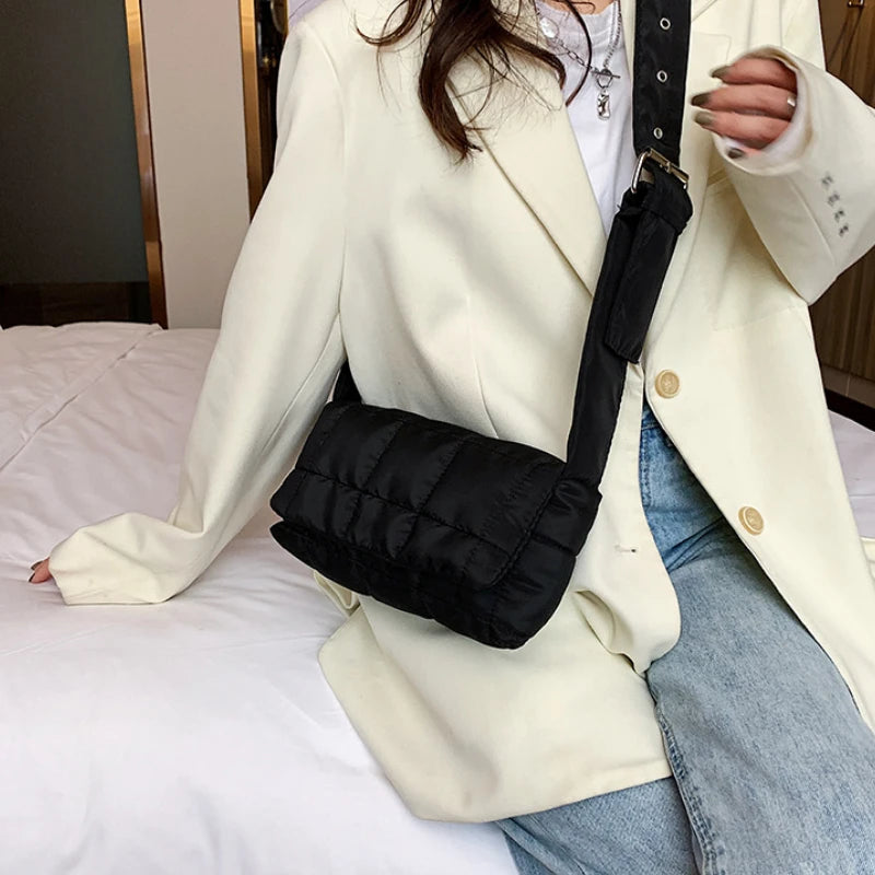 Quilted Cotton Shoulder Bag for Women – Casual Mini Crossbody