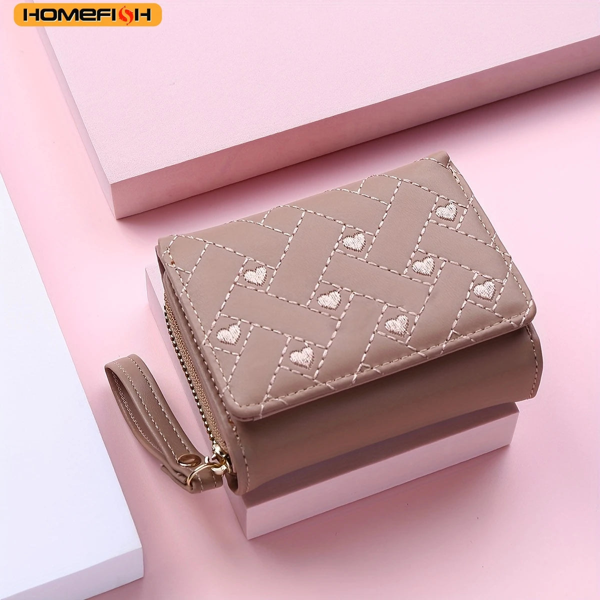 Embroidery Love Pattern Zipper Buckle Card Case Homefish Minimalist Women Zero Wallet