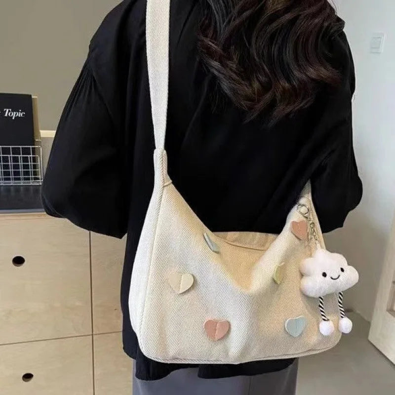 Love Heart Large Capacity Dumpling Pendant Kawaii Tote Simple Casual Shoulder Crossbody Bag