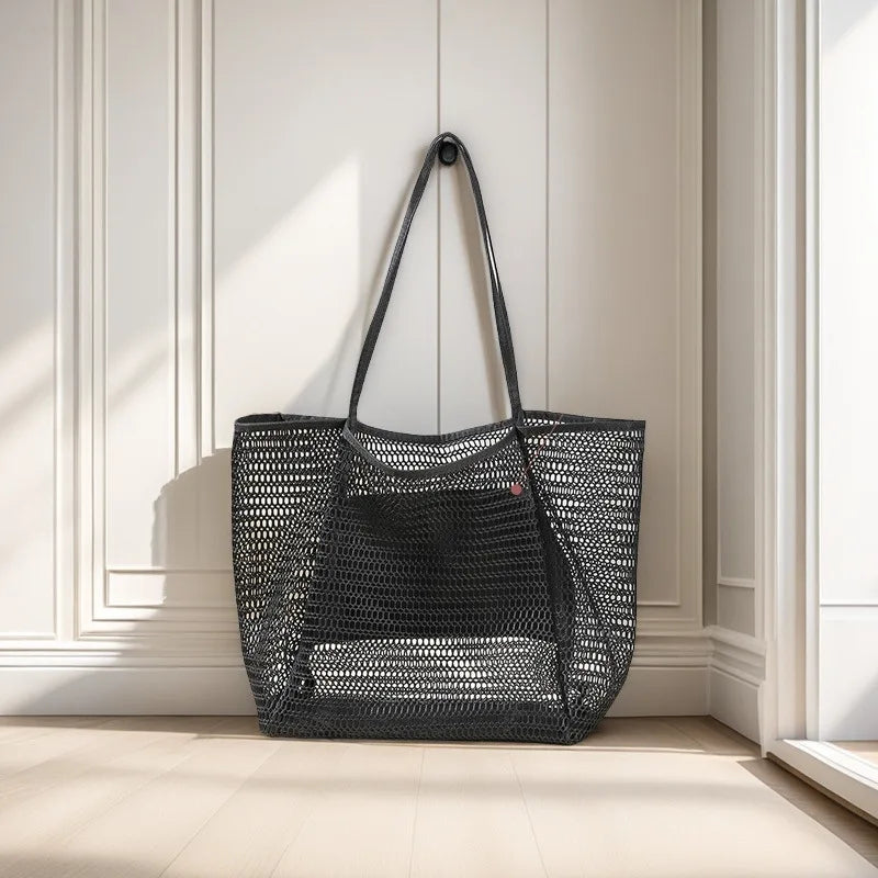 Homefish Large Capacity Woven Polyester Beach Tote Bag Women Durable Open Top Travel Shopping Daily