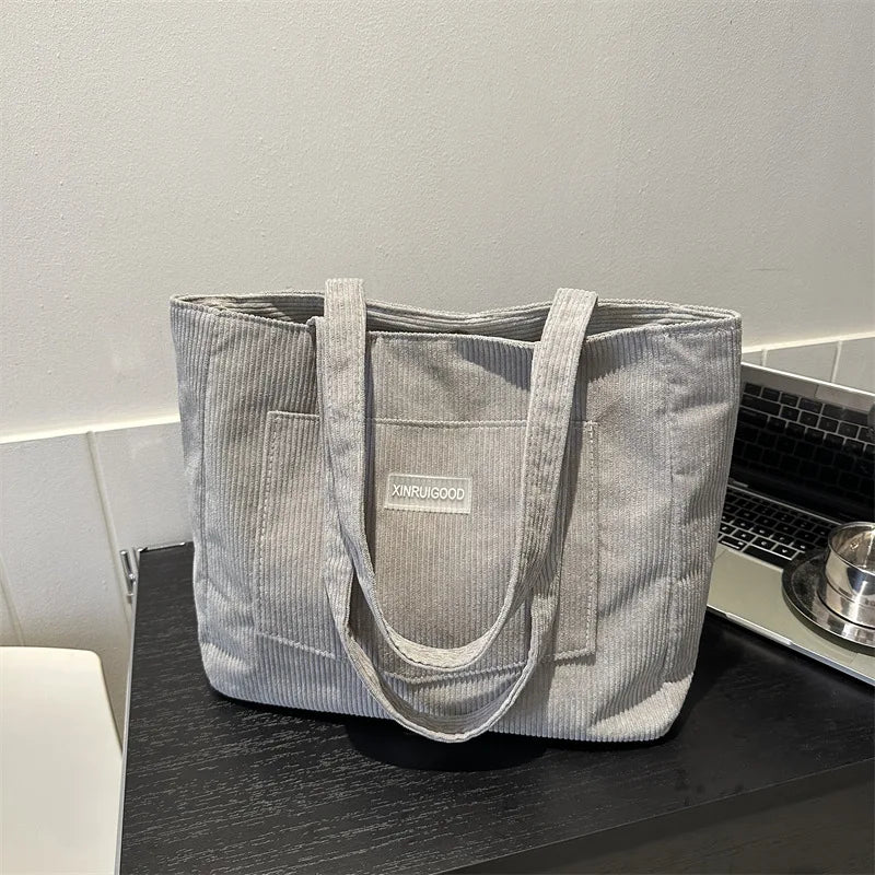 Corduroy Tote Bag for Women – Large Capacity, Machine Washable