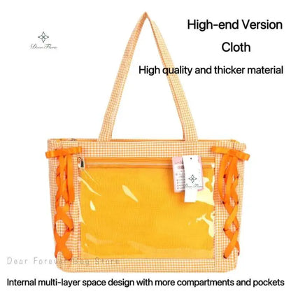 Japanese Sweet Women Ribbon Ita Bag Cute Lolita Girl Transparent Handbags Large Capacity Tote