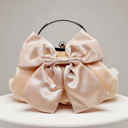 Satin Bow Clutch Bag for Women – Kiss Lock Top Handle Handbag