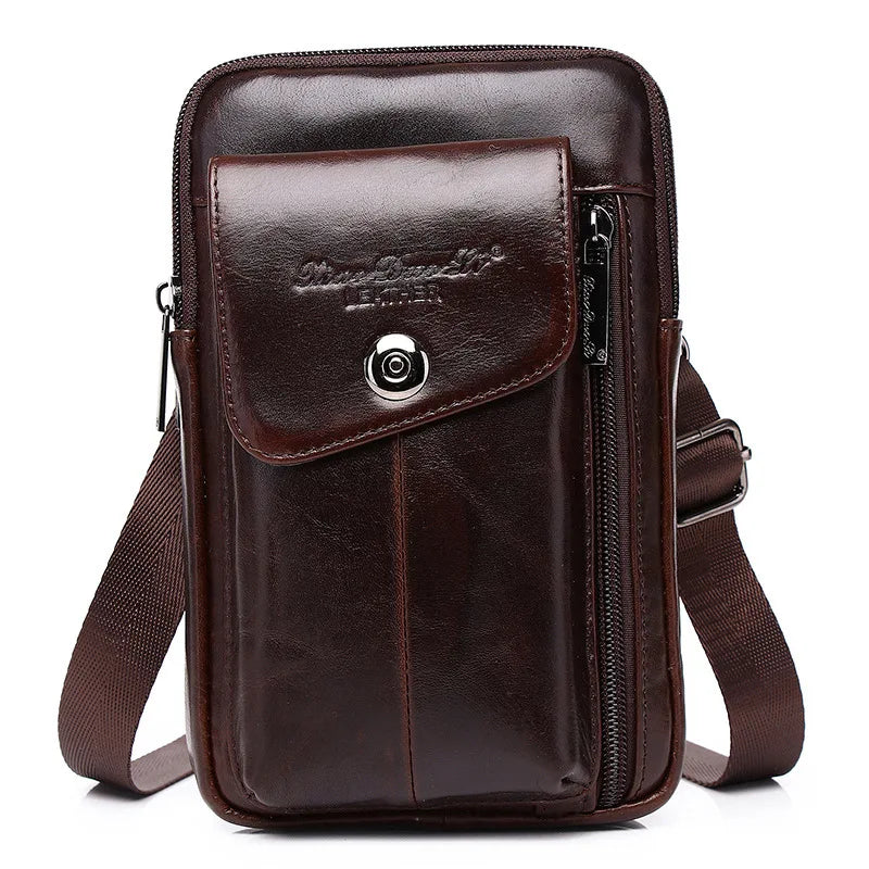 Men S Mobile Phone Waist Bag Leather Multifunctional 7 Cross-Body Shoulder Retro Wear Belt