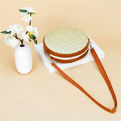 Straw Woven Round Shoulder Bag – Vintage Boho Handbag
