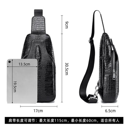 Crocodile Pattern Men S Single-Shoulder Chest Bag Top Layer Cowhide Crossbody Bag Men S