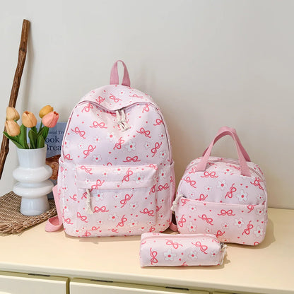 Gentle Cute Butterfly Knot Floral Three Piece Backpack Set Lightweight Large Capacity