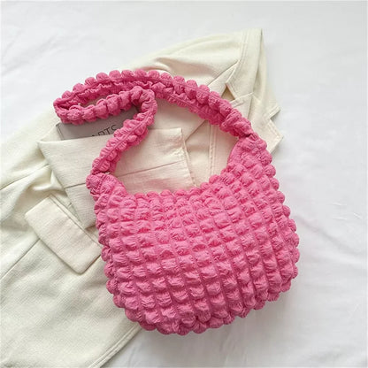 Homefish Crossbody Bag Pleated Design Embroidered Plaid Shoulder Underarm Bags Simple Large Capacity