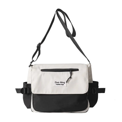 Small Fresh Canvas Color Blocked Postman Bag Large Capacity Campus Student Trendy Work Commuter