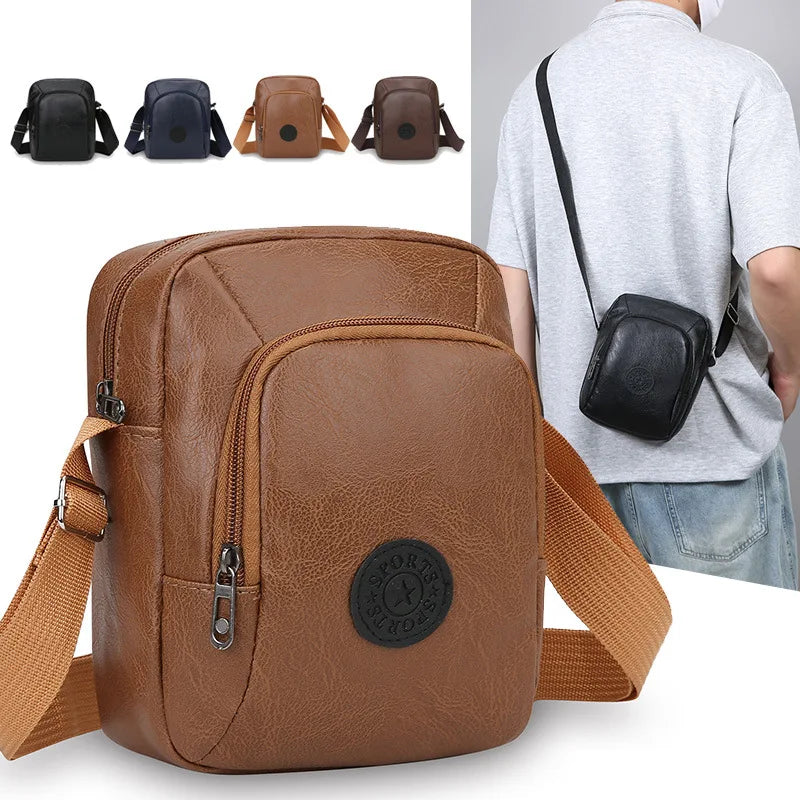 Vintage Leather Men's Crossbody Bag – Multi-Pocket Shoulder Purse