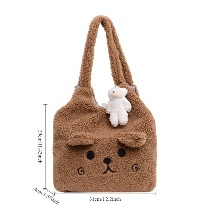 Fluffy Bear Tote Bag Women Cute Plush Shoulder Bag Large Capacity