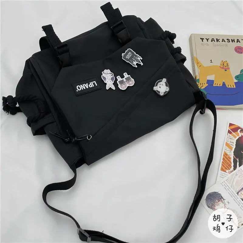 Kawaii Pins Decor Messenger Bag Release Buckle Decor Flap Crossbody Bag Large Capacity School Bag