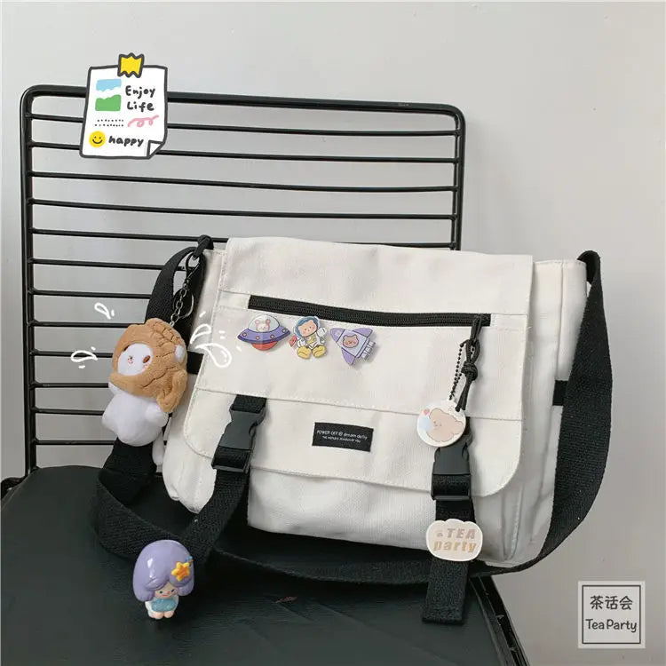 Harajuku Canvas Messenger Bag – Cute Badge Crossbody