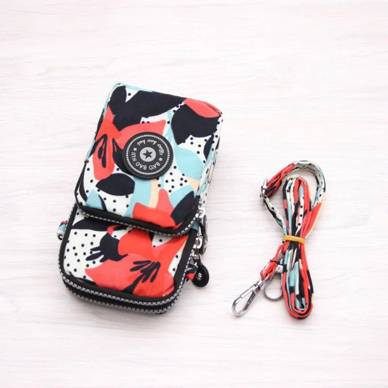 Multi Pattern Printed Crossbody Phone Bag Lightweight Nylon Purse Adjustable Strap Mini Shoulder