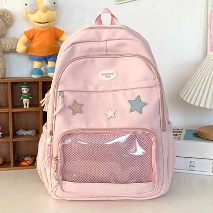 Japanese Y2k Kawaii Star Transparent Backpack Women Students Casual Aesthetic Schoolbag Girl