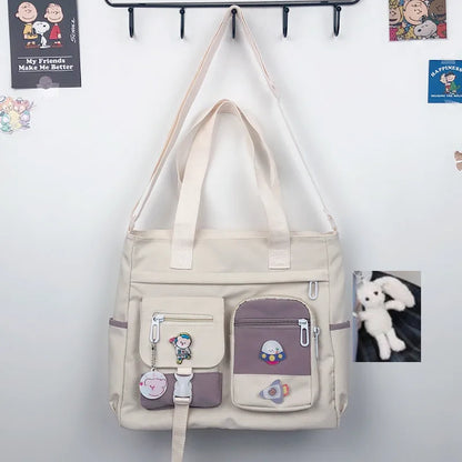 Canvas Crossbody Tote Bag Multi-Pocket Shoulder Bag