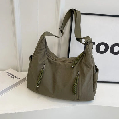 Large Capacity Crossbody Bag with Braided Zipper & Wide Strap