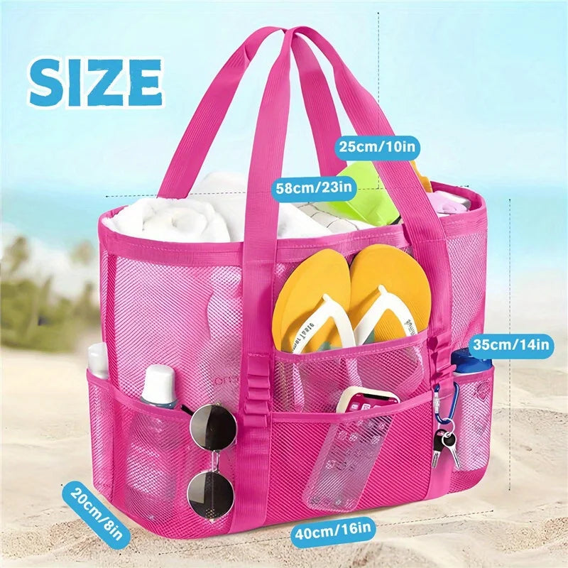 Large Mesh Beach Tote Bag – Sandproof with Multiple Pockets