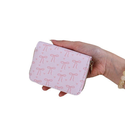 Pu Leather Ladies Card Case Cartoon Bow Sweet Mini Coin Purse Lightweight Card Case