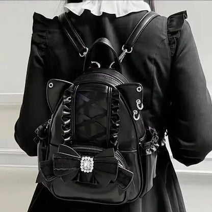 Cat Ear Backpack for Women – Lolita Lace Bow Y2K Punk Knapsack