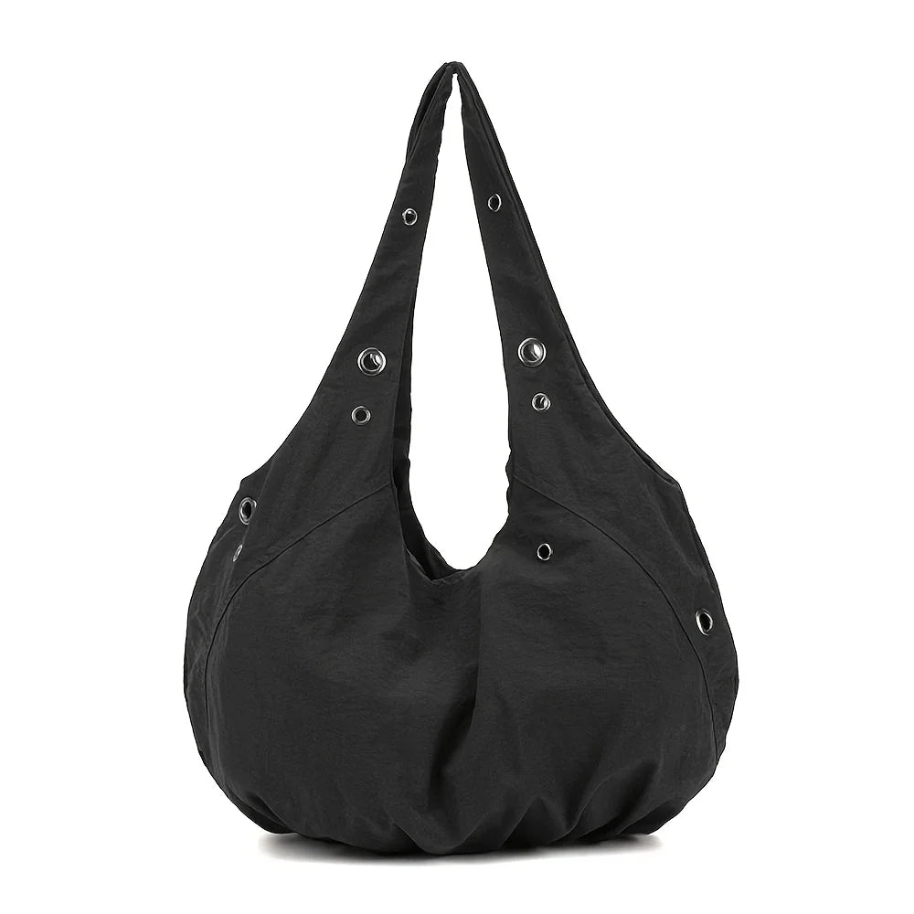 Women's Nylon Hobo Tote Bag – Spacious Shoulder Bag with Grommet Detail