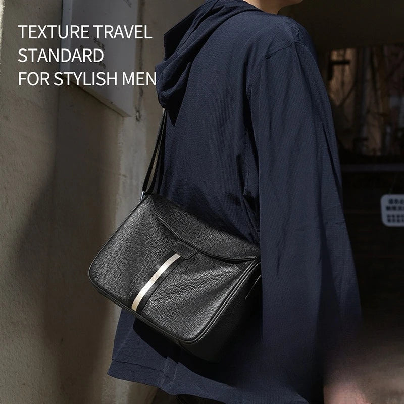Men S Cross-Body Bag Leather Business Leisure Single Shoulder Back Head Layer
