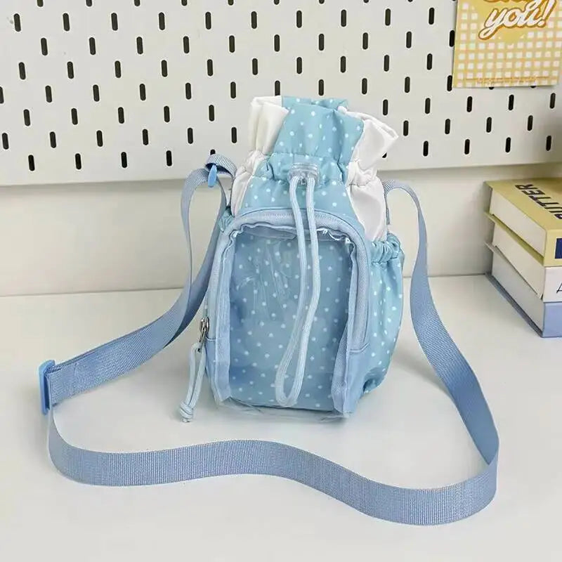 Cute Polka Dot Ita Crossbody Bag with Clear Window & Drawstring