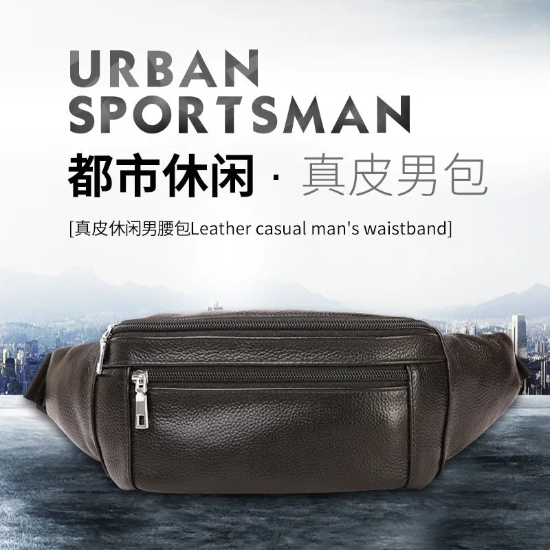 Men S Body Crossbody Bag Head Layer Cowhine Commuting Mobile Phone Storage Large Capacity Chest