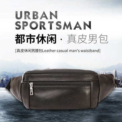 Men S Body Crossbody Bag Head Layer Cowhine Commuting Mobile Phone Storage Large Capacity Chest