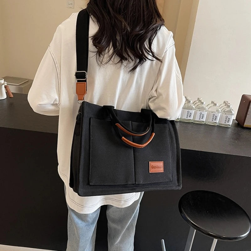 Canvas Tote Handbag with Detachable Shoulder Strap