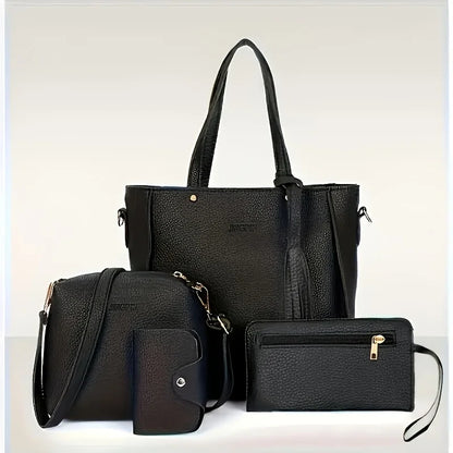 4-Piece Women's Leather Tote Handbag Set with Crossbody & Wallet