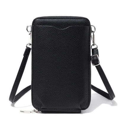 Lychee-Patterned Soft Leather Vertical Zipper Mobile Phone Bag Large-Capacity Women S
