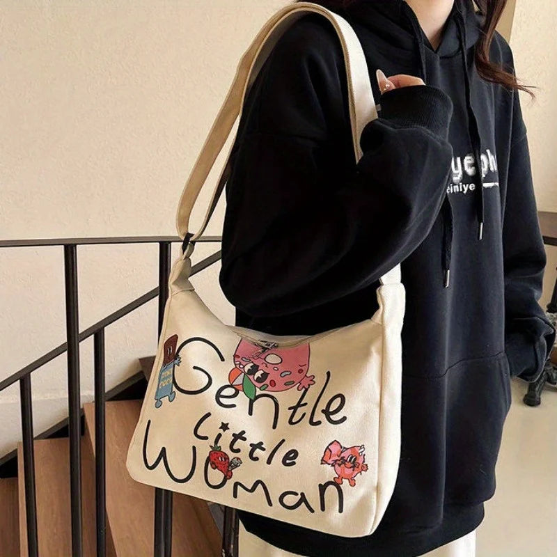 Design Cartoon Canvas Bag Women S Handbags Large Capacity Shoulder Bag Girl School Tote Bag