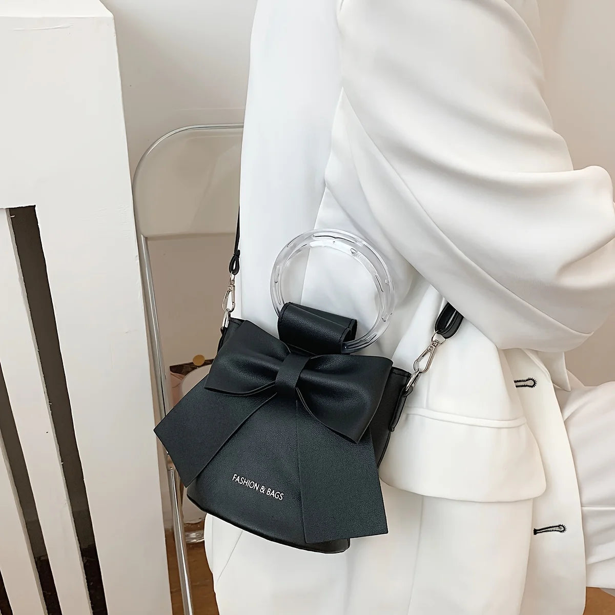 Bow Accent Bucket Bag for Women – Crossbody & Shoulder Handbag