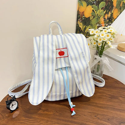 Cute Striped Drawstring Flap Large Capacity Backpack