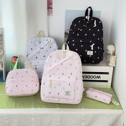 Gentle Sweet Wavelet Dot Strawberry Printed Three Piece Backpack Lightweight Multifunctional Cute