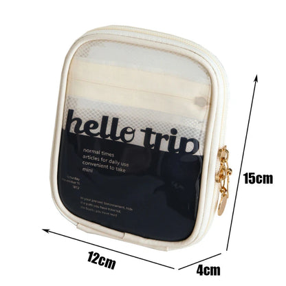 Mini Clear Travel Makeup Organizer Bag Small Cute Preppy Cosmetic Zipper Toiletry Storage Clutch