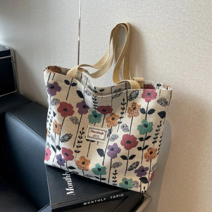 Women's Floral Canvas Tote Bag – Lightweight Large Capacity