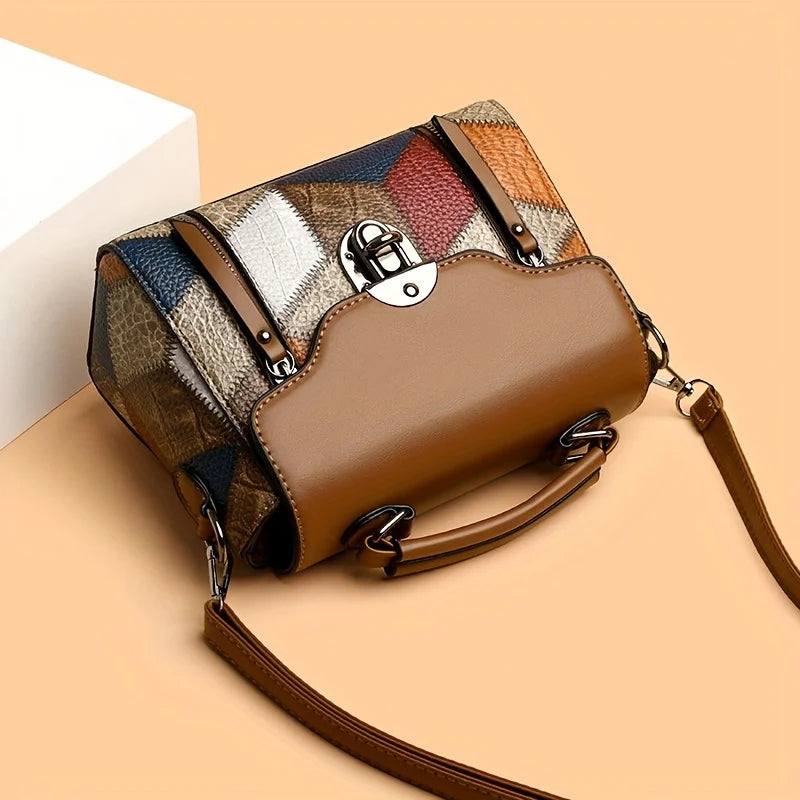 Retro Patchwork Leather Crossbody Bag – Women's Shoulder Handbag