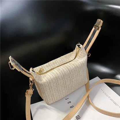 Homefish Summer Small Straw Handbag Trendy Shoulder Bag Woven Bucket Crossbody Casual Seaside Beach